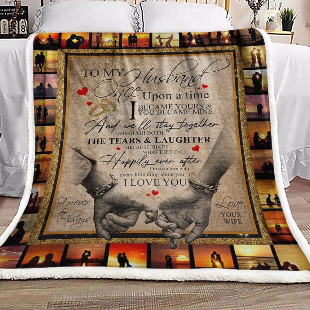 Sunset To My Husband Sherpa Fleece Blanket