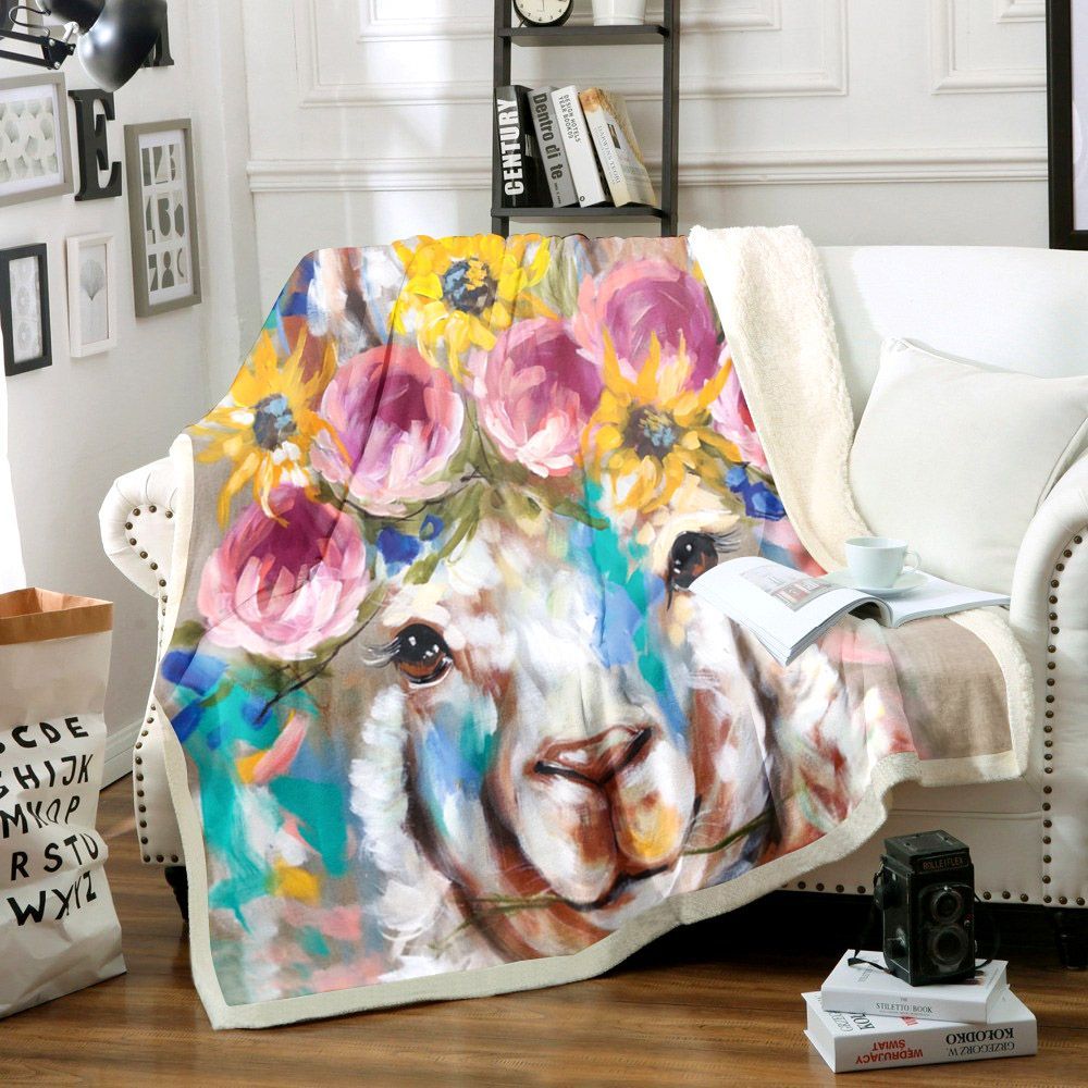 Sunshine Llama Sherpa Fleece Blanket