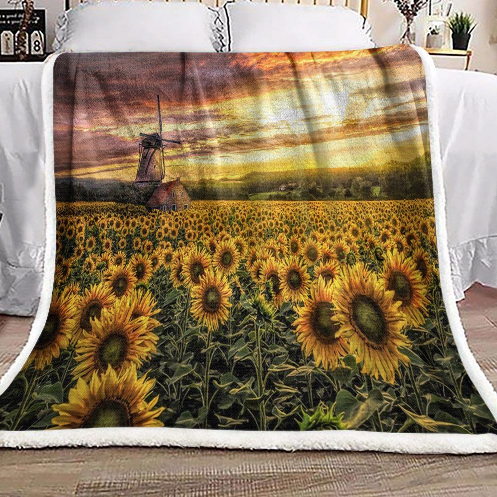 Sunshine Sunflower Farm Sherpa Fleece Blanket