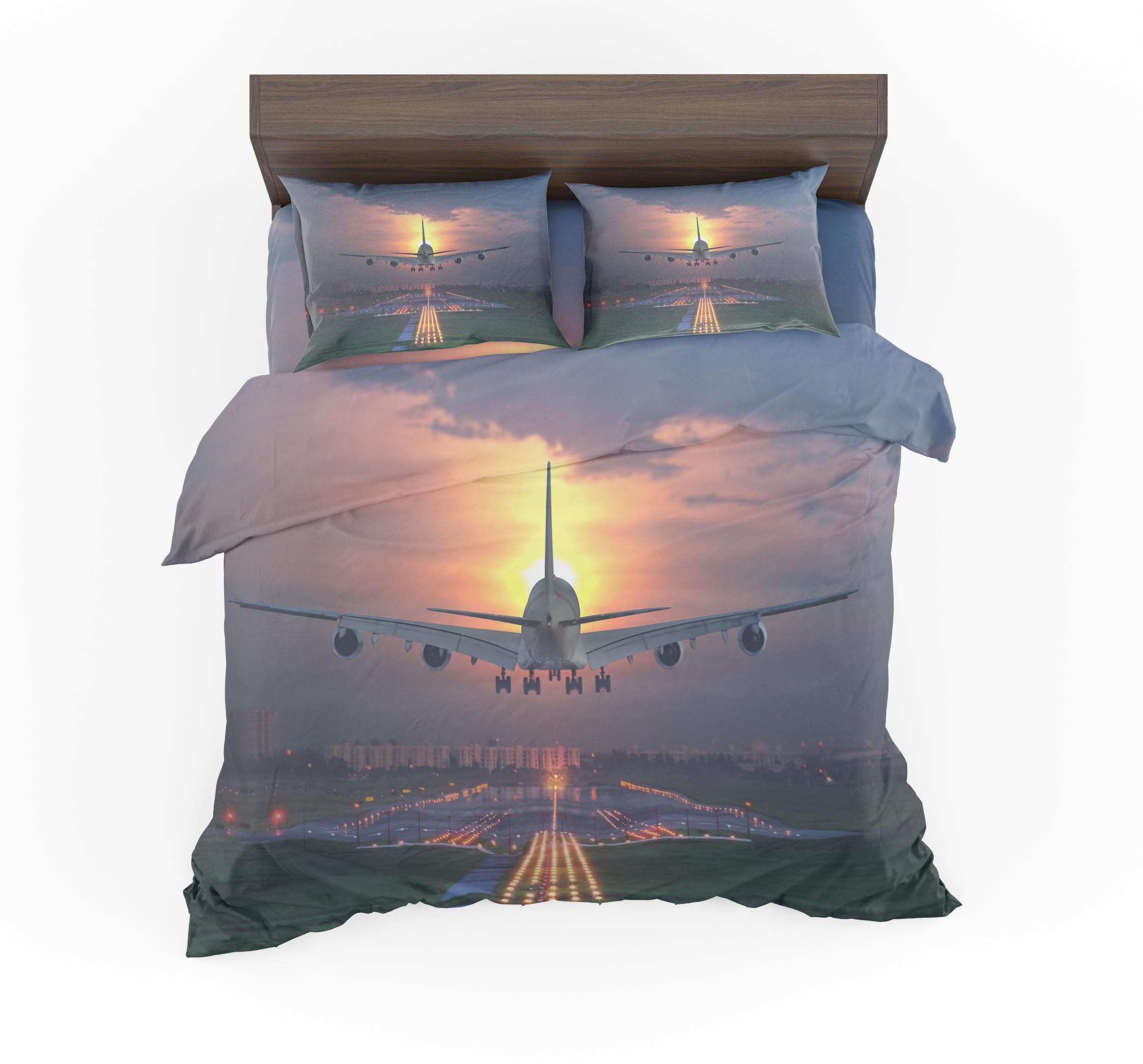 Super Airbus A380 Landing During Sunset Designed Bedding Set