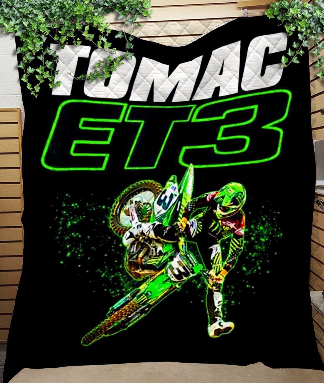 Supercross And Motocross Green Quilt Blanket