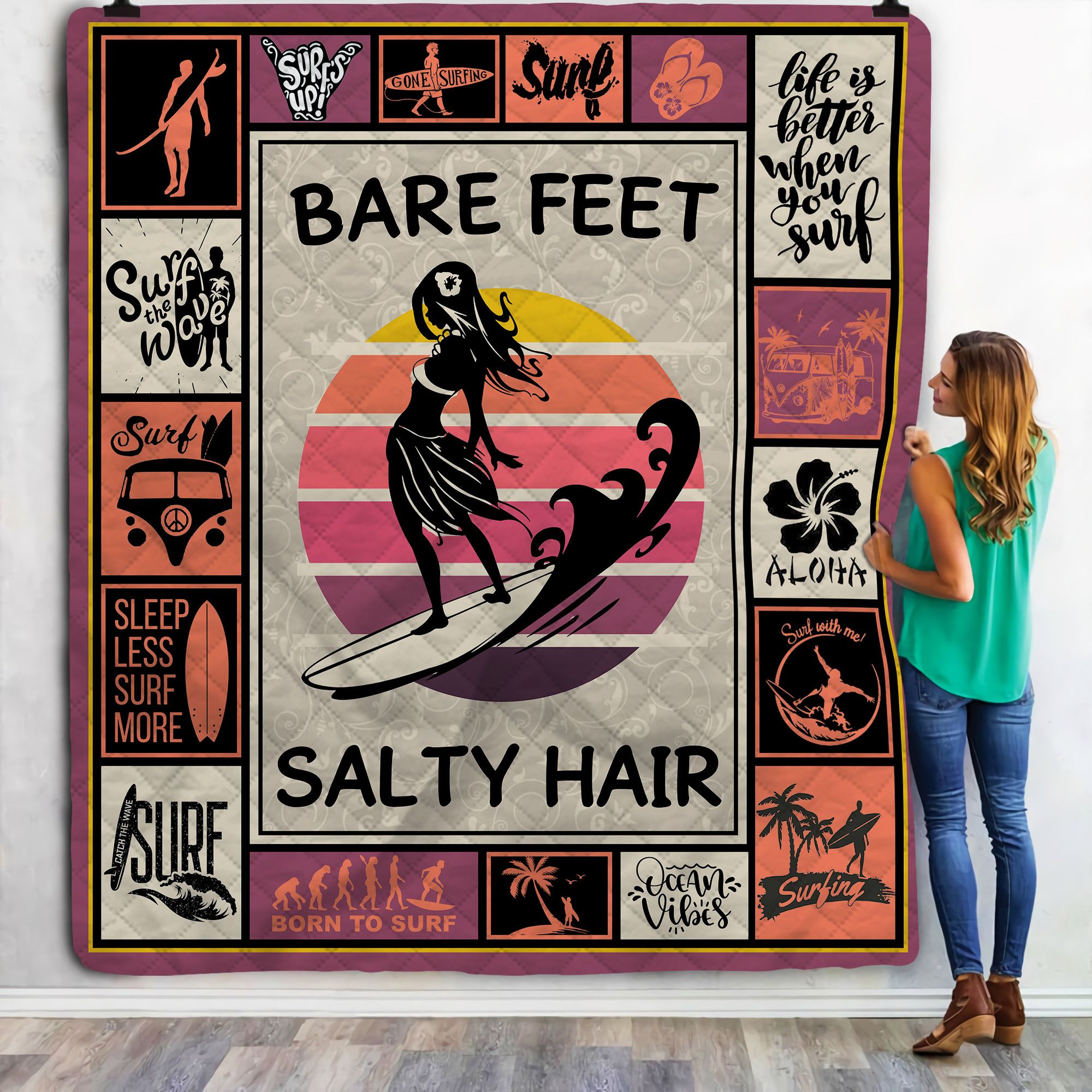 Surf Bare Feet Salty Hair Fleece Blanket
