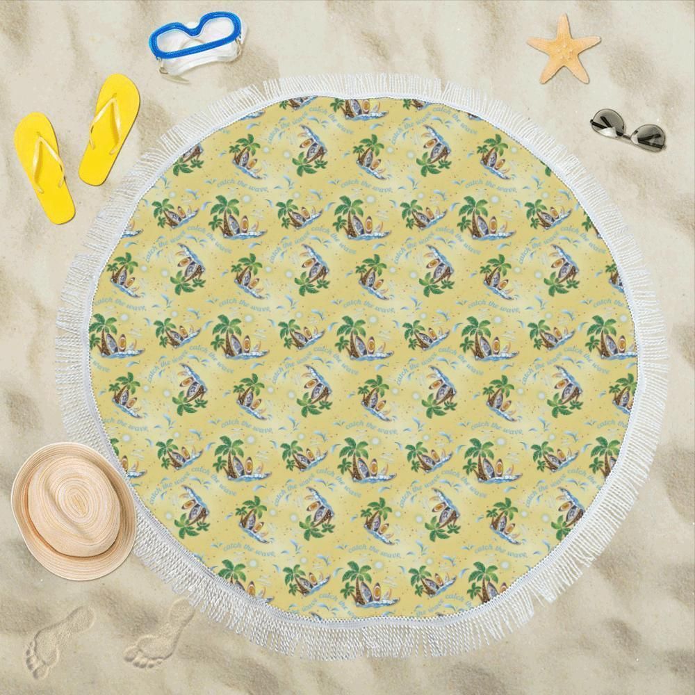 Surf Catch The Wave Design Round Beach Towel