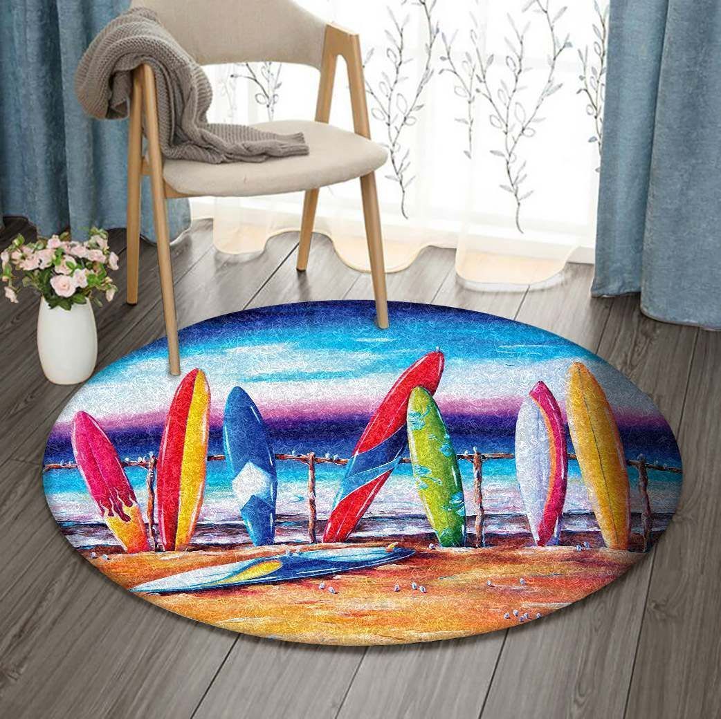 Surfboard Beach Round Carpet