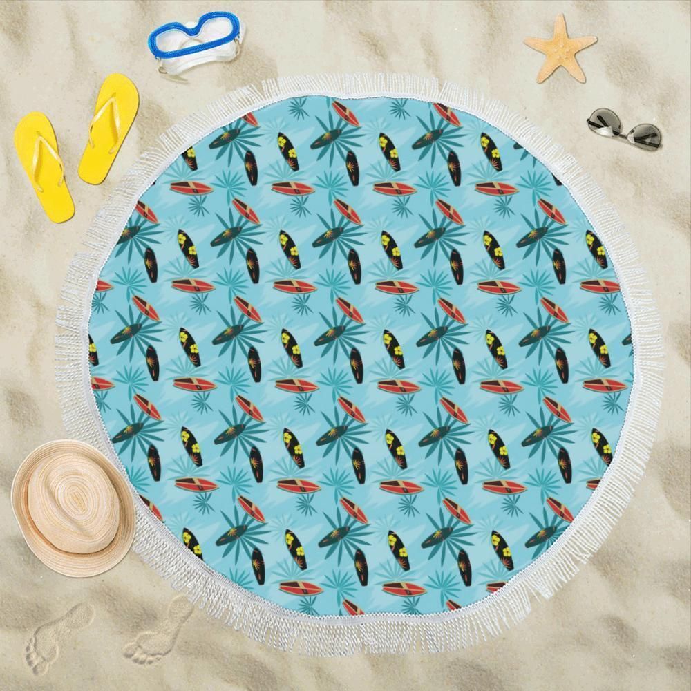 Surfboard Themed Pattern Printed Round Beach Towel