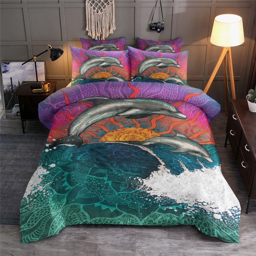 Surfing Dolphin Mandala Sunset Bedding Set