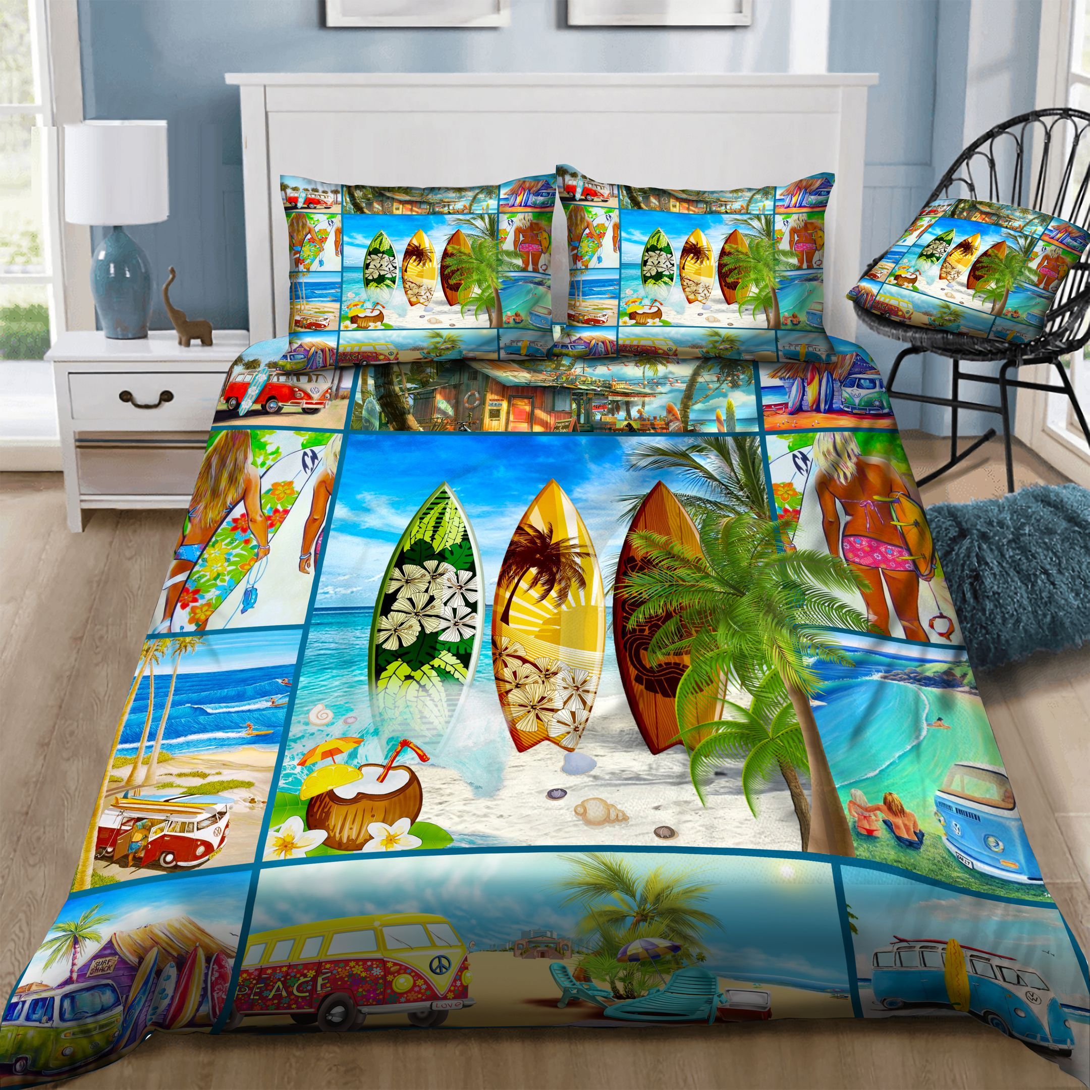 Surfing Hippie Car Bedding Set