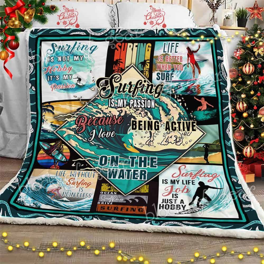 Surfing Is My Passion Fleece Blanket