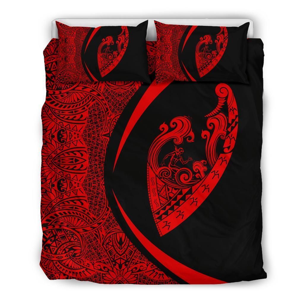 Surfing Waves Fish Hook Circle Style Red Bedding Set