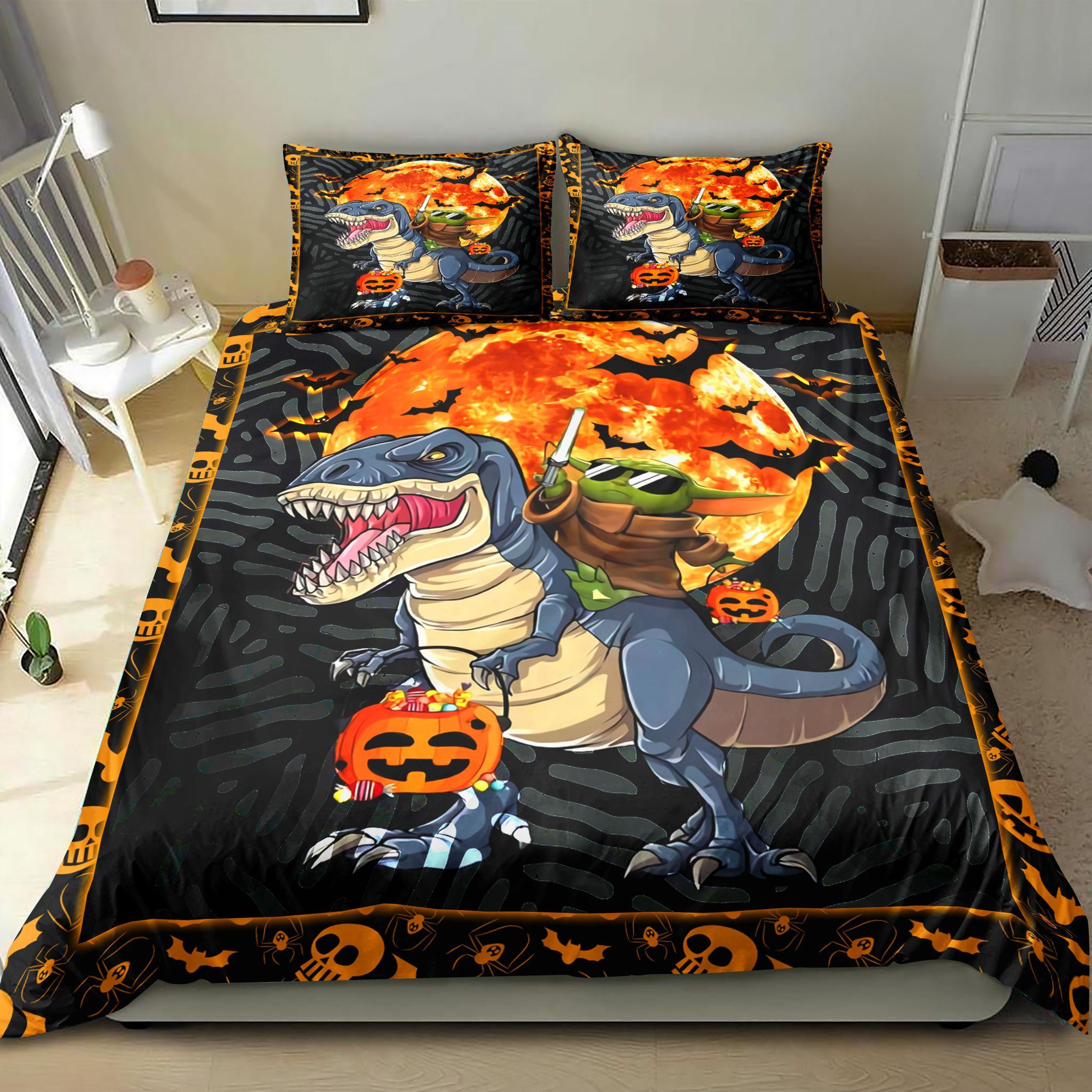 Sw Baby YD Riding Dinosaur T Rex Pumpkin Moon Halloween Bedding Set