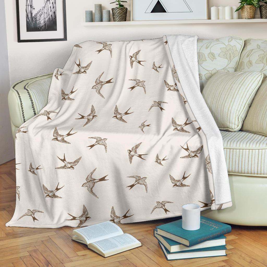 Swallow Bird Pattern Sherpa Fleece Blanket