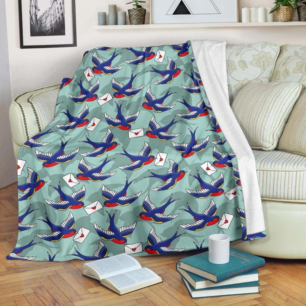 Swallow Bird Pattern Sherpa Fleece Blanket