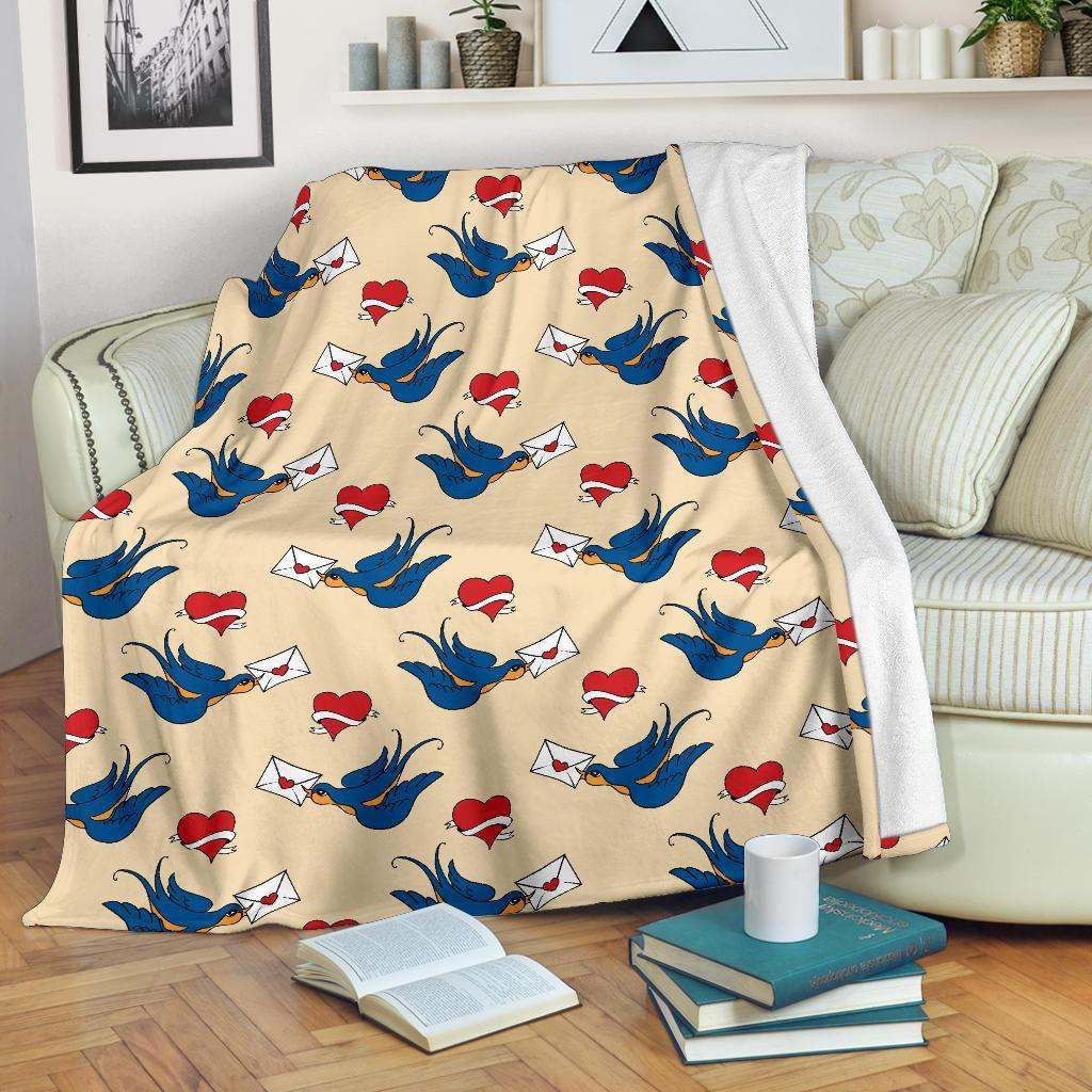Swallow Bird Pattern Sherpa Fleece Blanket