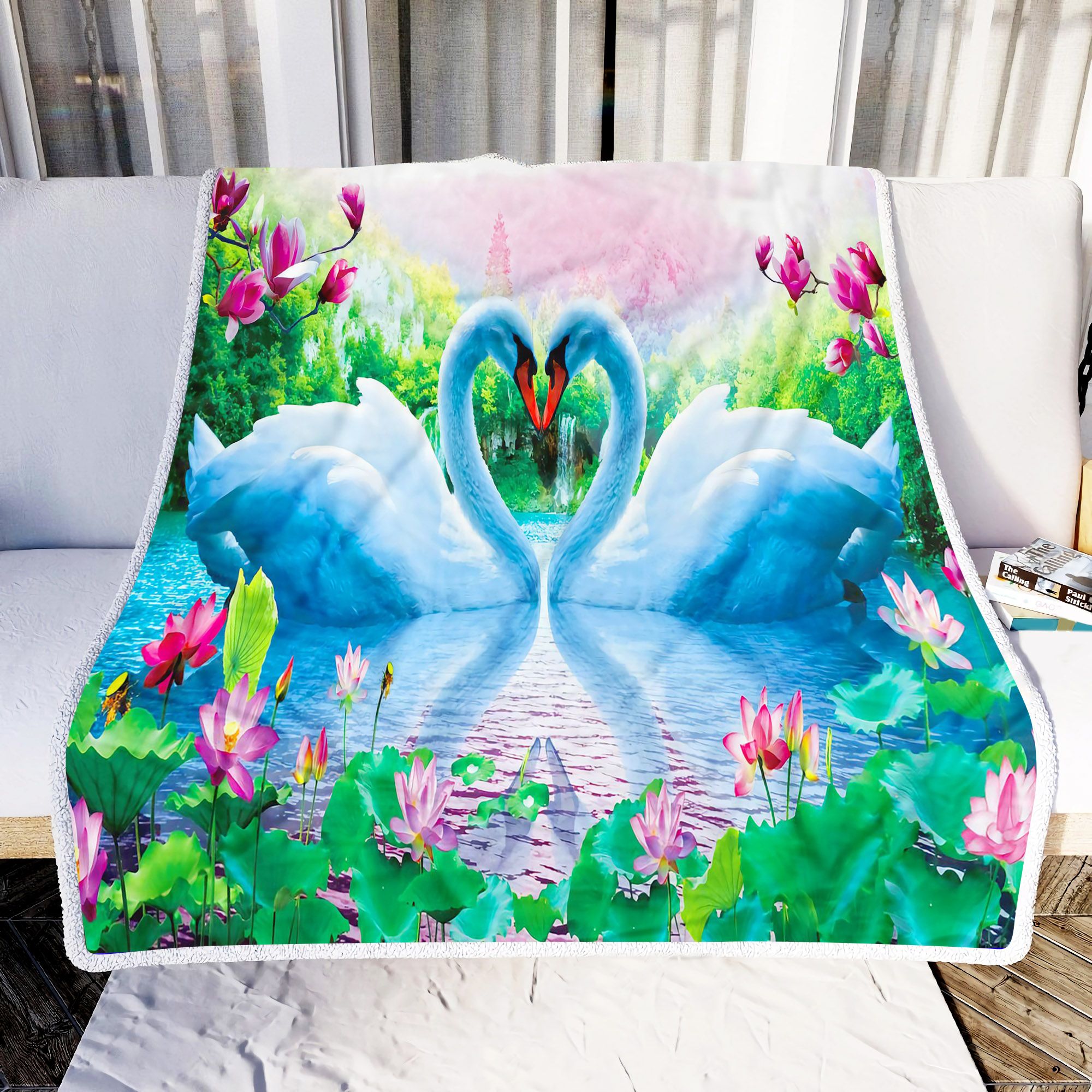 Swan Couple Fleece Blanket