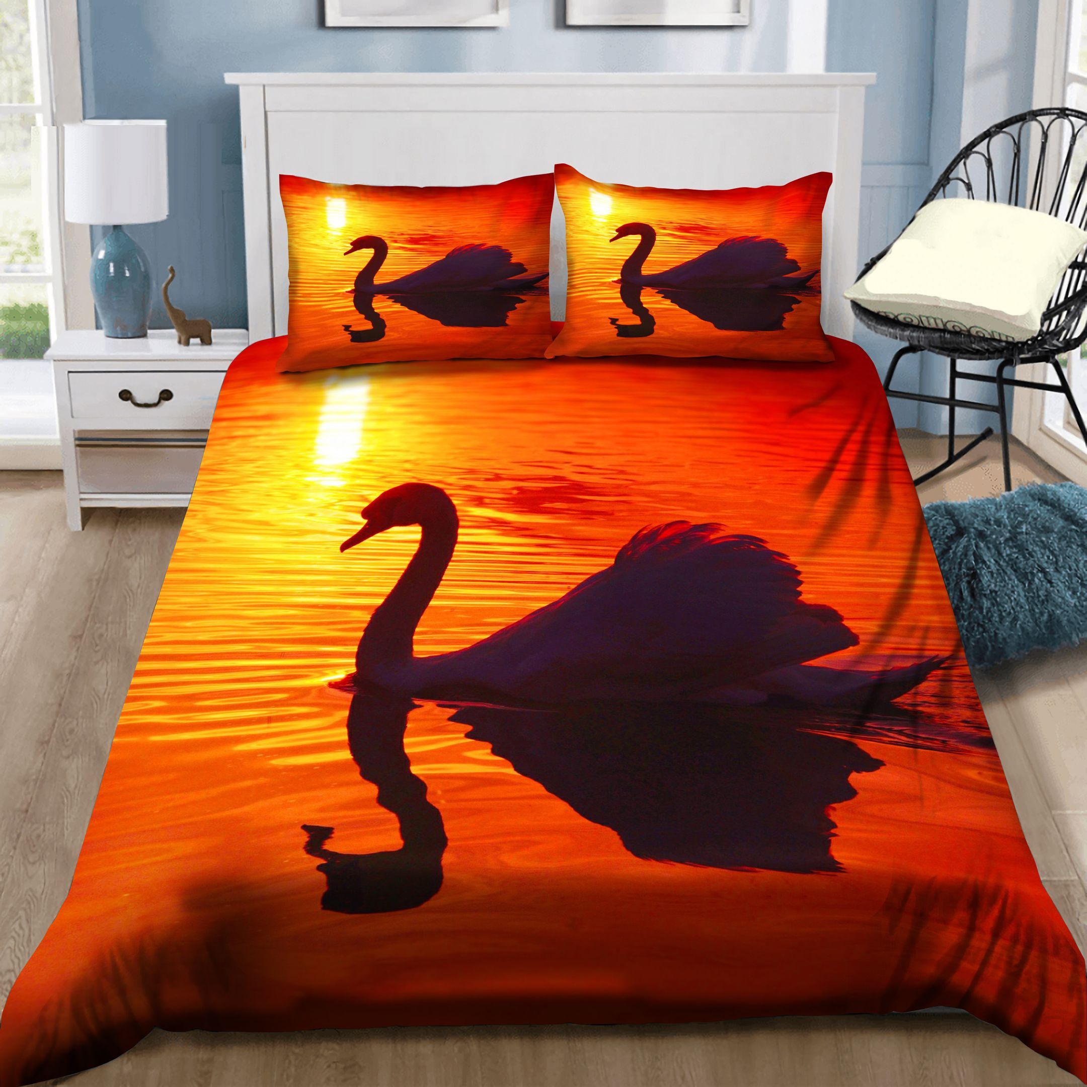 Swan In Sunset Bedding Set
