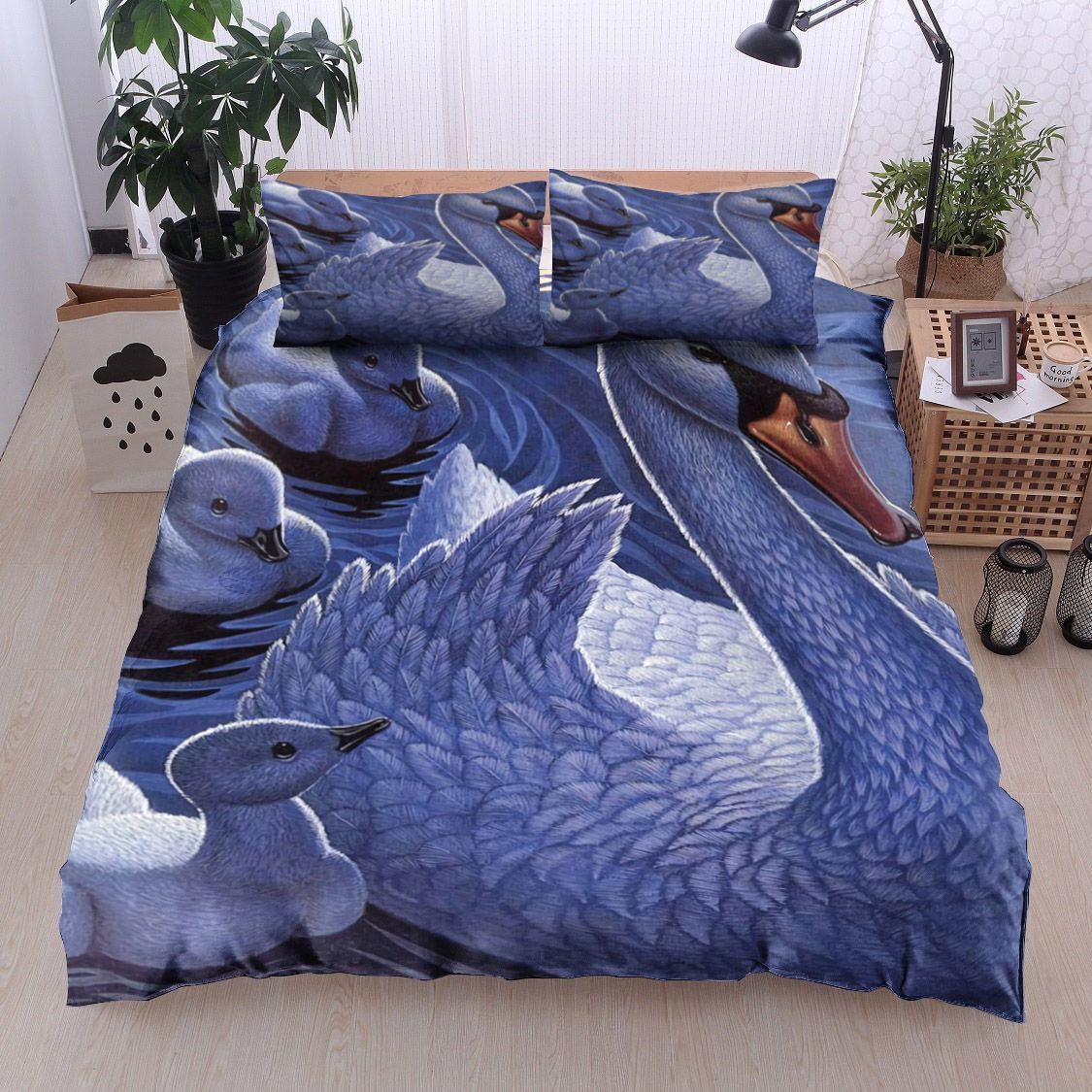 Swan Mom And Kid Bedding Set