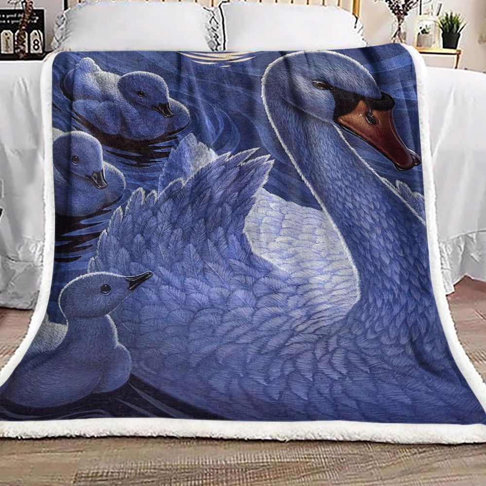 Swan Mom And Kid Sherpa Fleece Blanket