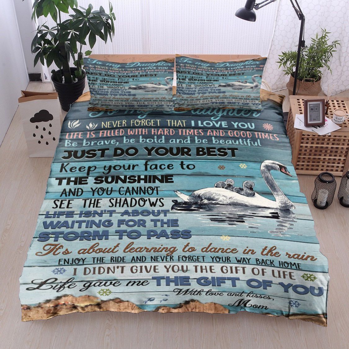 Swan To My Child Kisses Mom Bedding Set