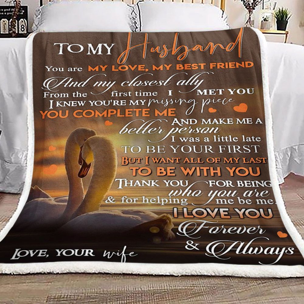 Swan To My Husband Sherpa Fleece Blanket