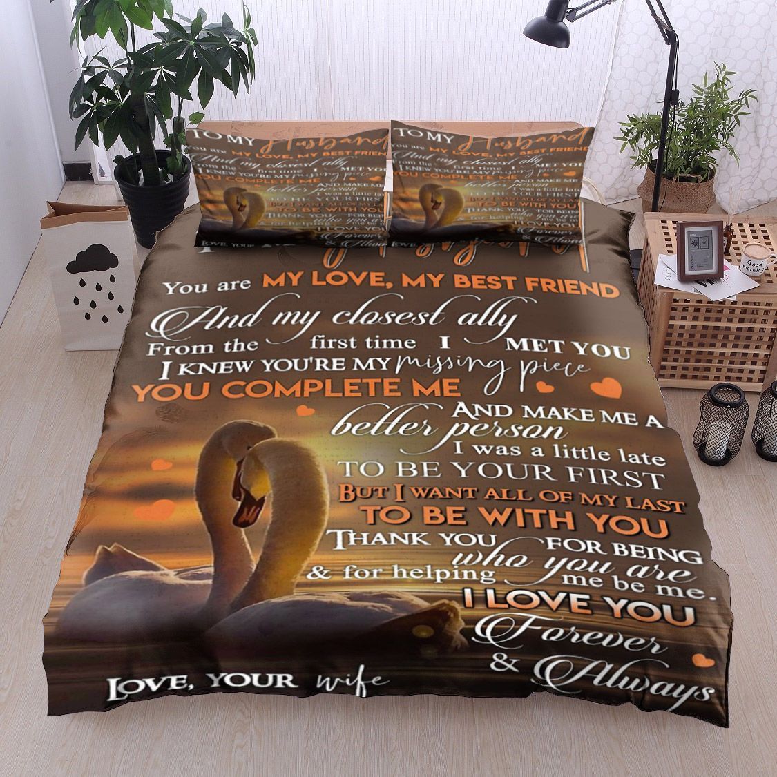 Swan To My Husband Bedding Set