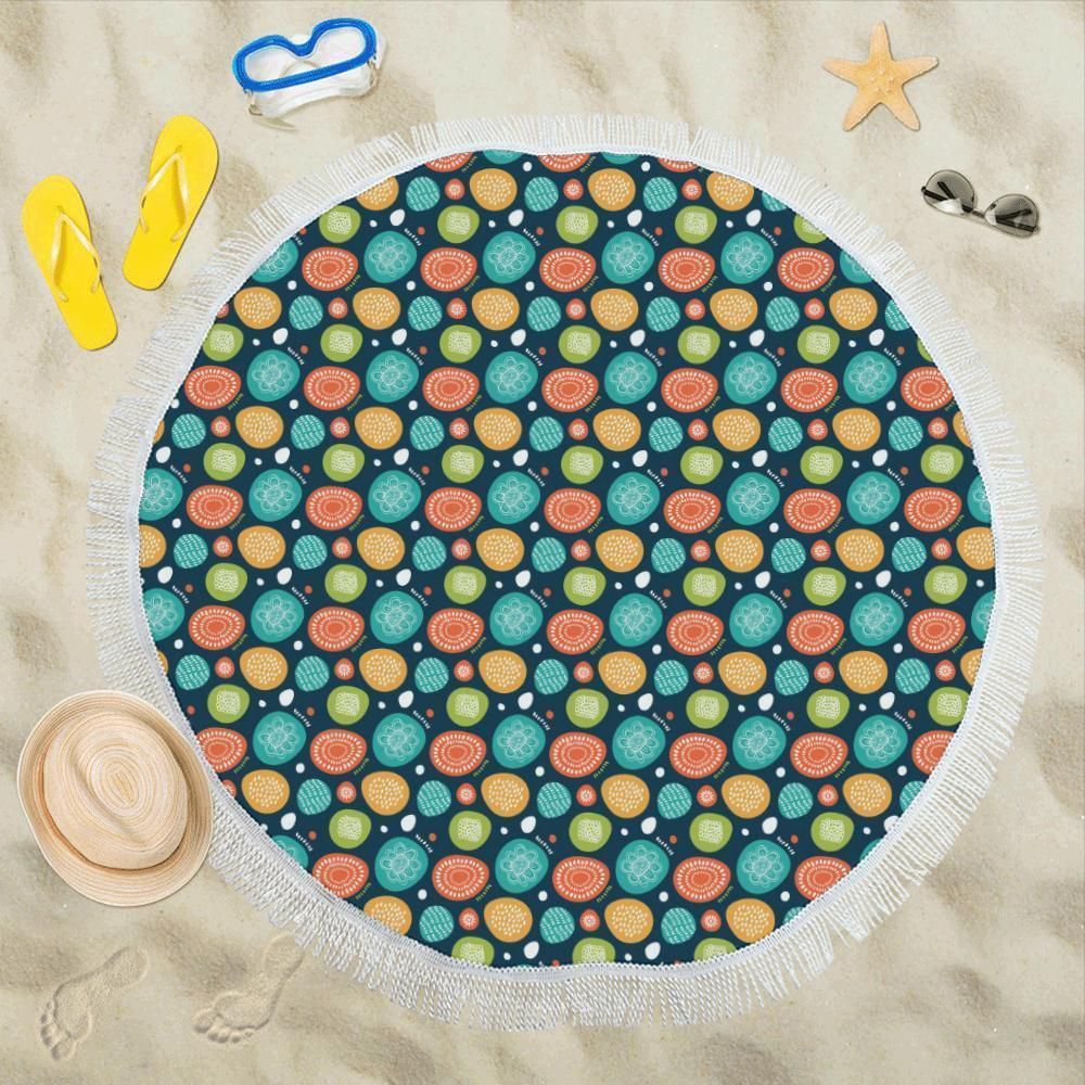Swedish Themed Design Printed Round Beach Towel