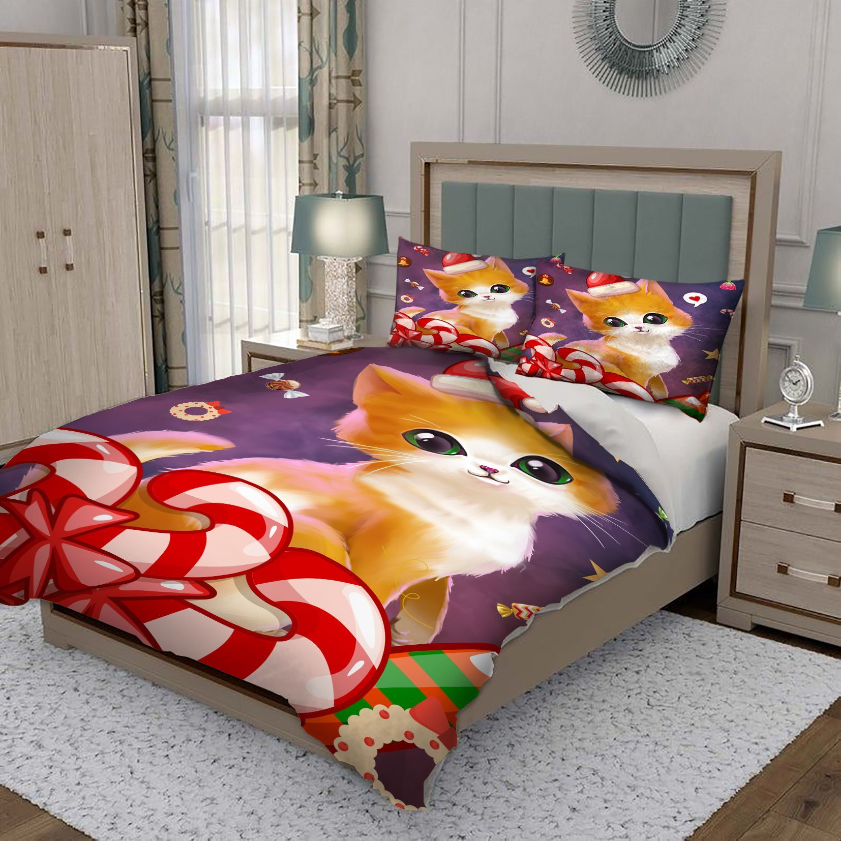 Sweet Christmas Candy Kitten Bedding Set