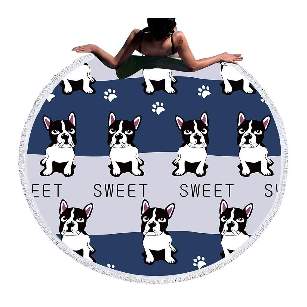Sweet Dog With Pawprints Printed Round Beach Towel