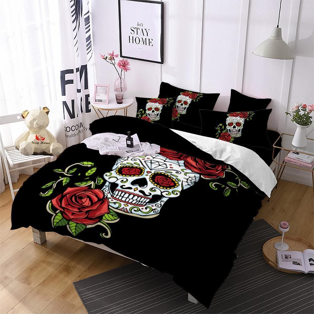Sweet Rose Sugar Skull Printed Bedding Set