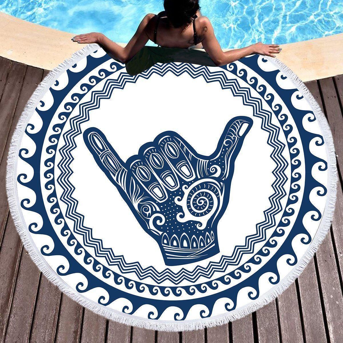 Sweet Shaka Vibes Fun Printed Round Beach Towel