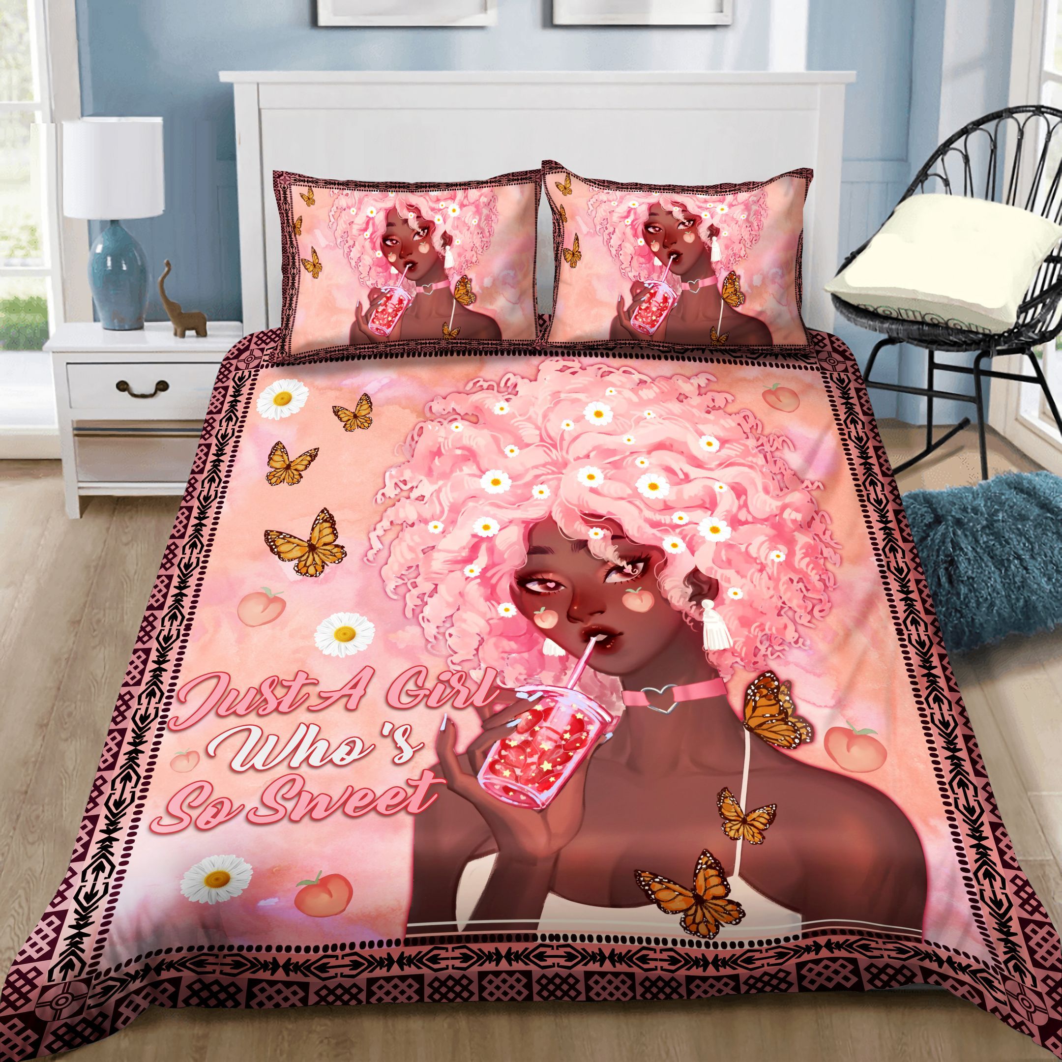 Sweet Strawberry Black Girl Bedding Set