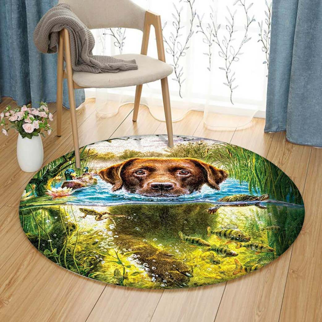 Swimming Dog Round Carpet