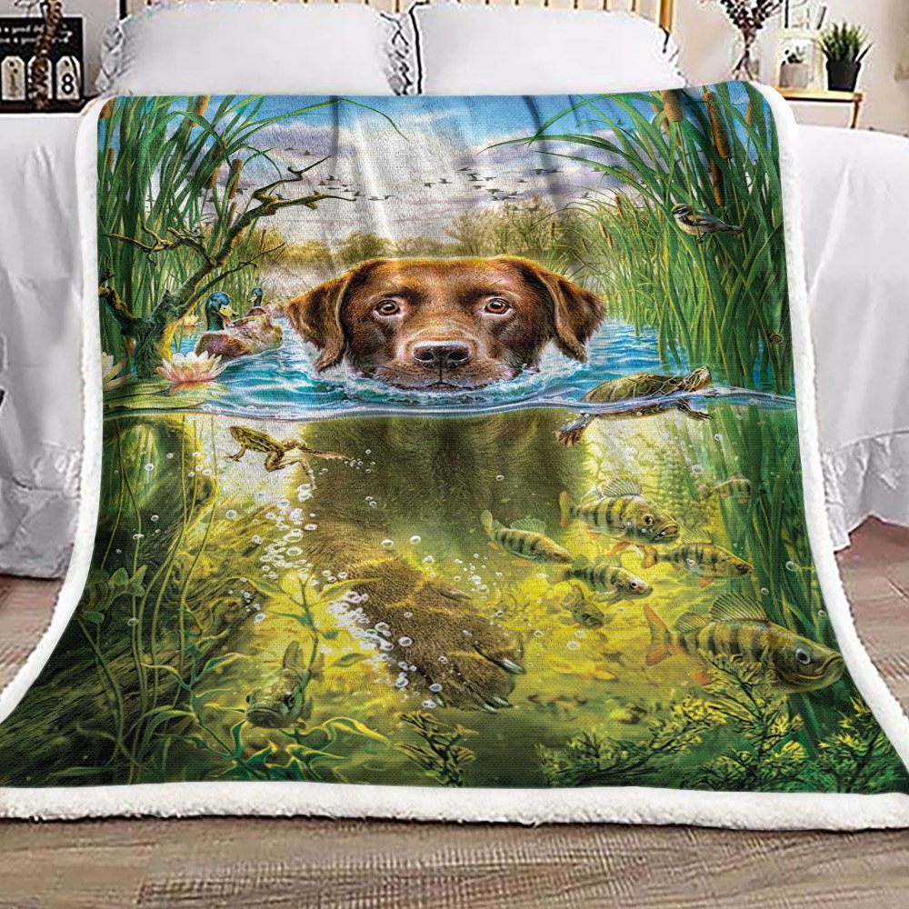 Swimming Dog Sherpa Fleece Blanket