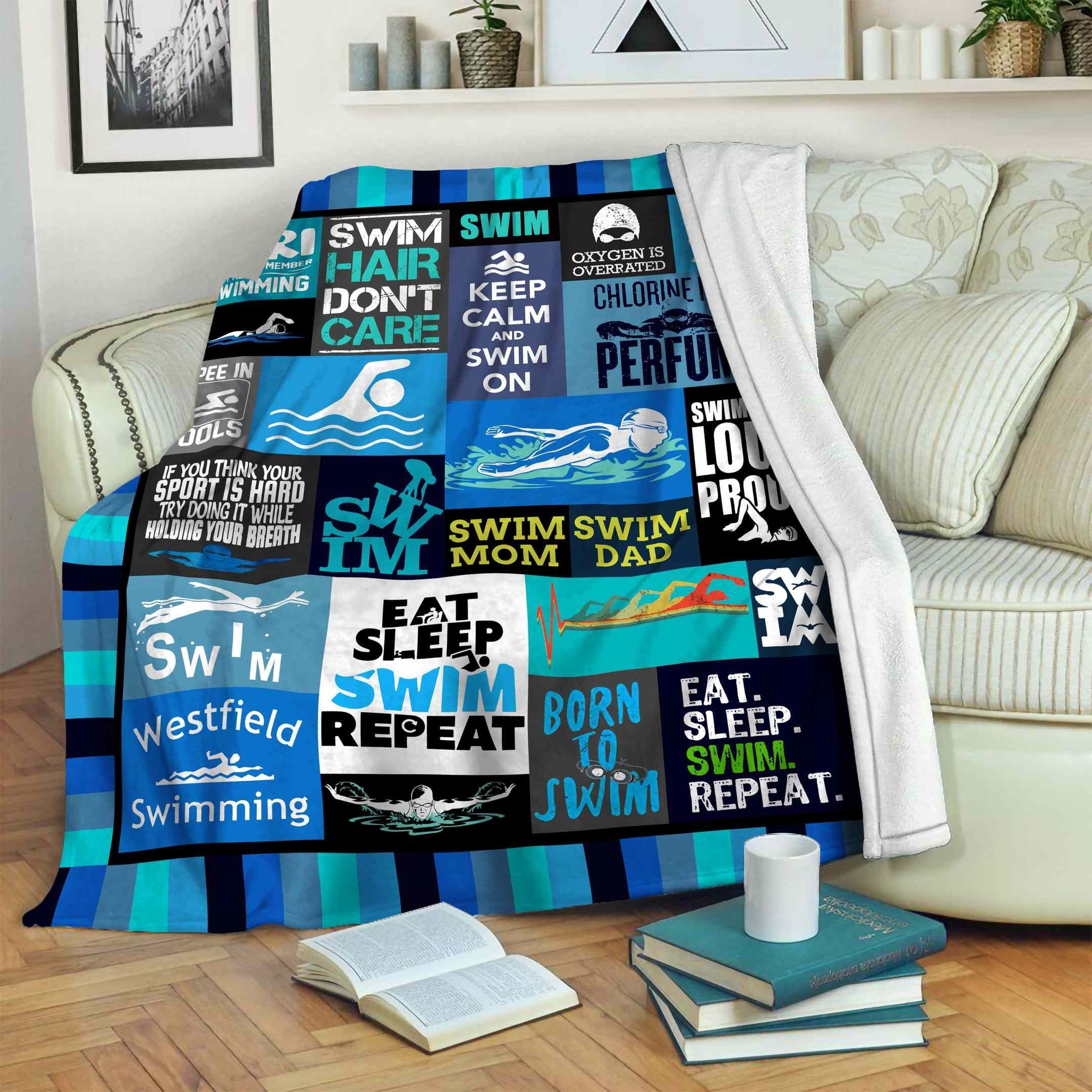 Swimming Eat Sleep Swim Repeat Sherpa Fleece Blanket