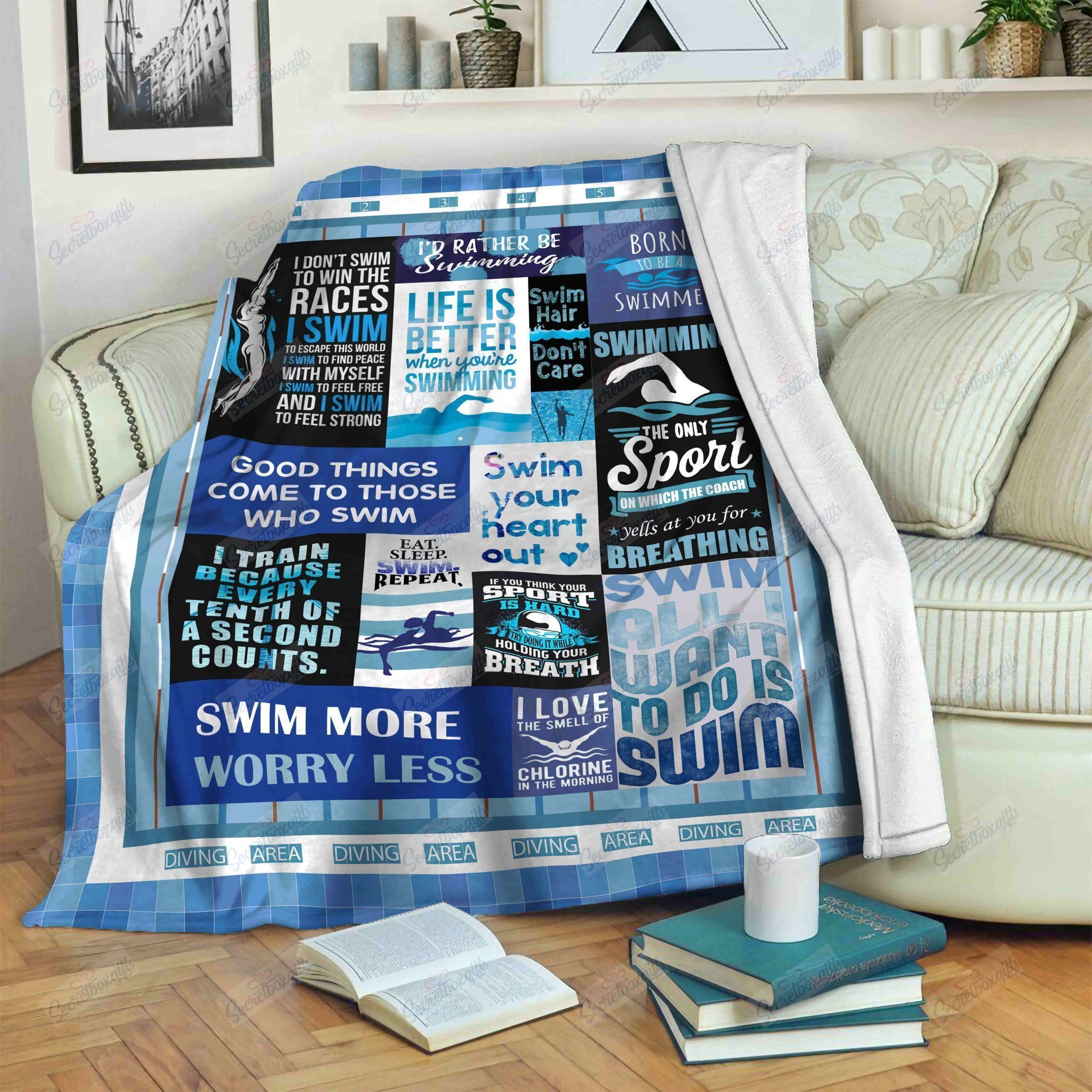 Swimming Swim More Worry Less Fleece Blanket