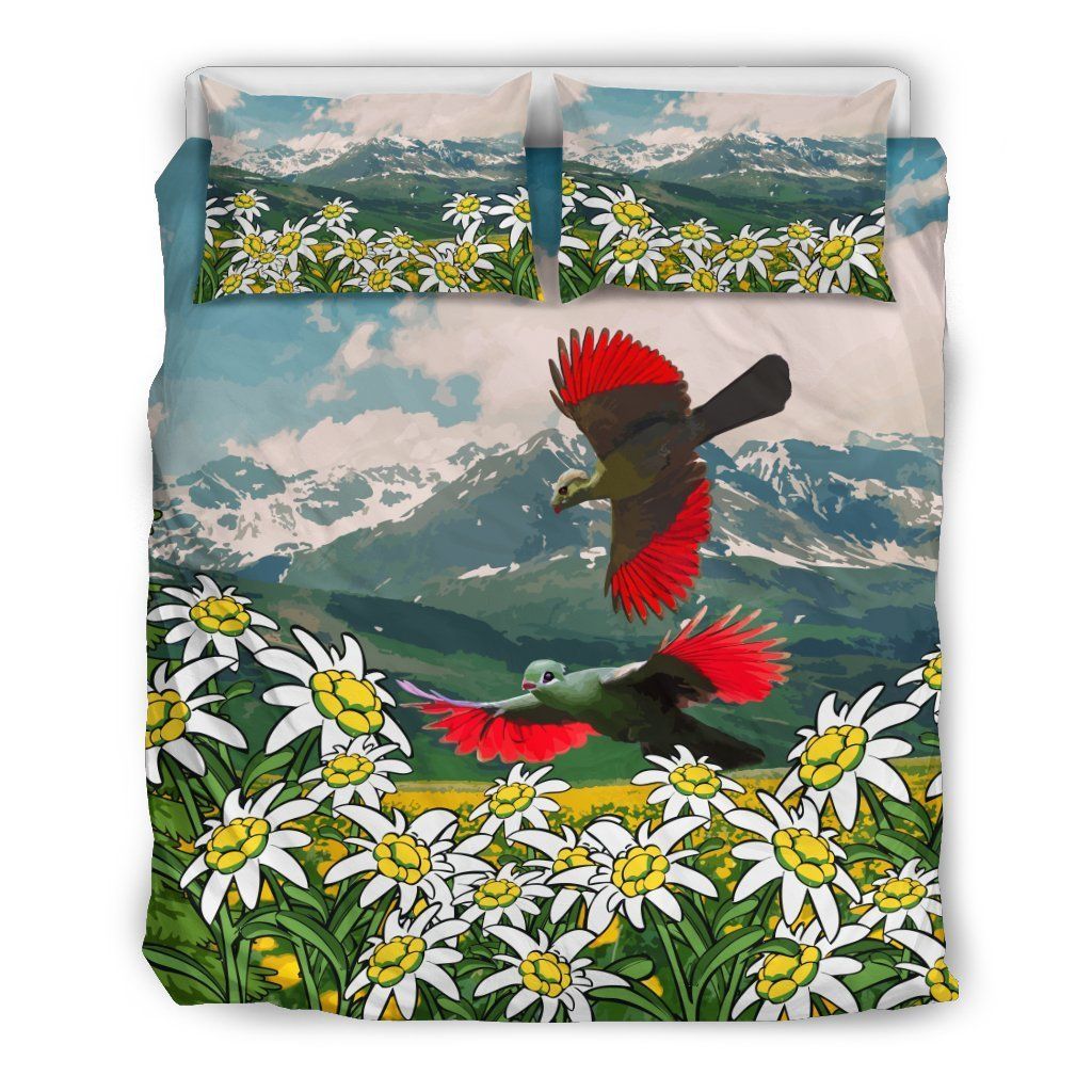 Swiss Turaco Edelweiss Bird Flower Field Bedding Set