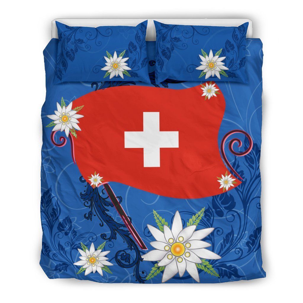 Switzerland Flag Edelweiss Blue Bedding Set