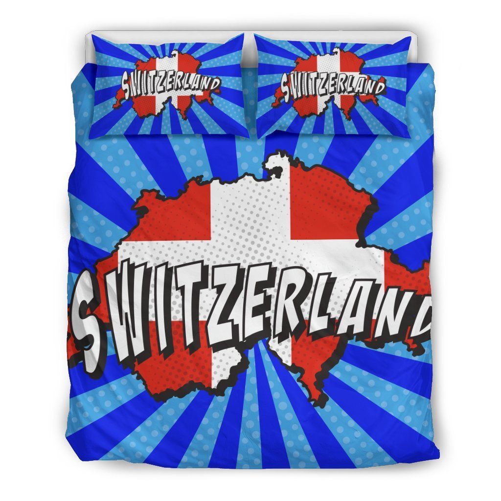 Switzerland Map Map Blue Bedding Set