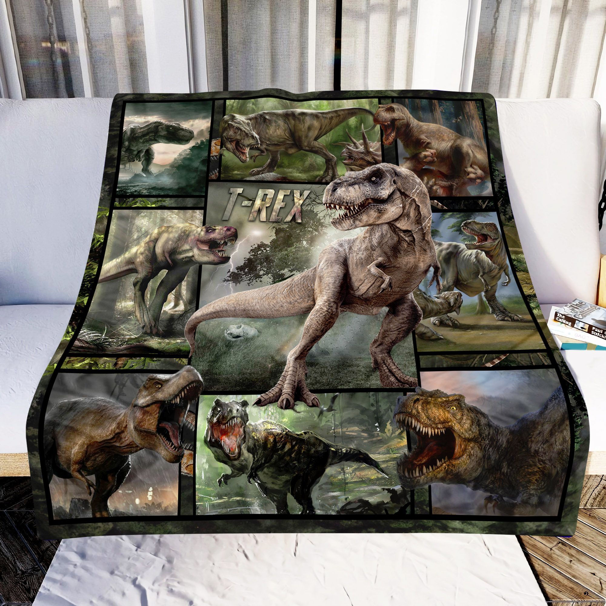 T Rex Dinosaurs Fantasy Sherpa Fleece Blanket