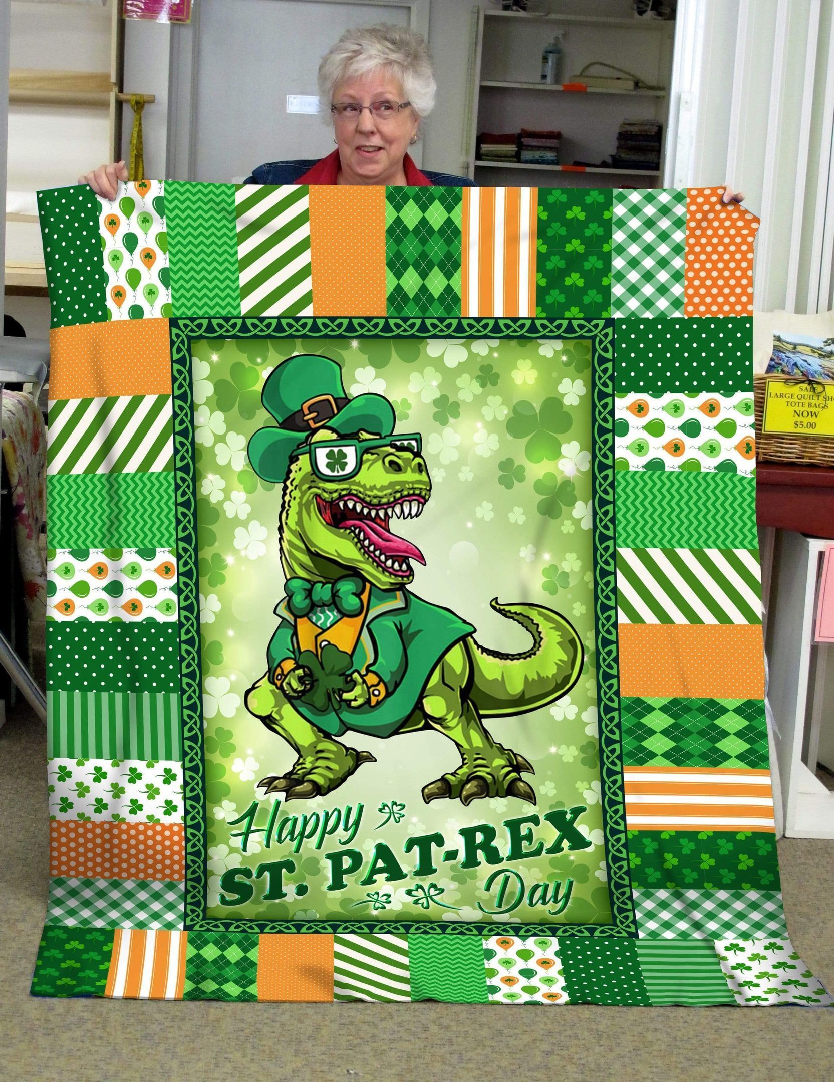 T Rex Roar Happy St Patrex Day Dinosaur Gift Printed Fleece Blanket