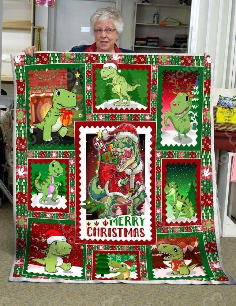 T Rex Xmas Sherpa Fleece Blanket
