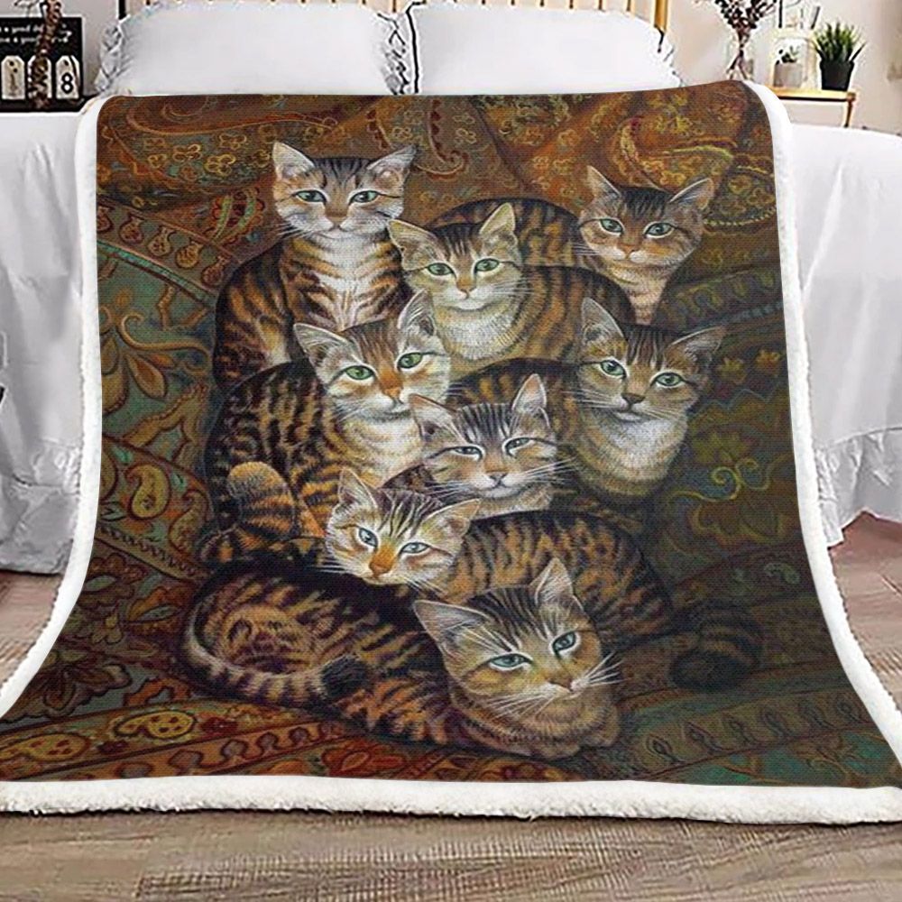 Tabby Cat Family Sherpa Fleece Blanket