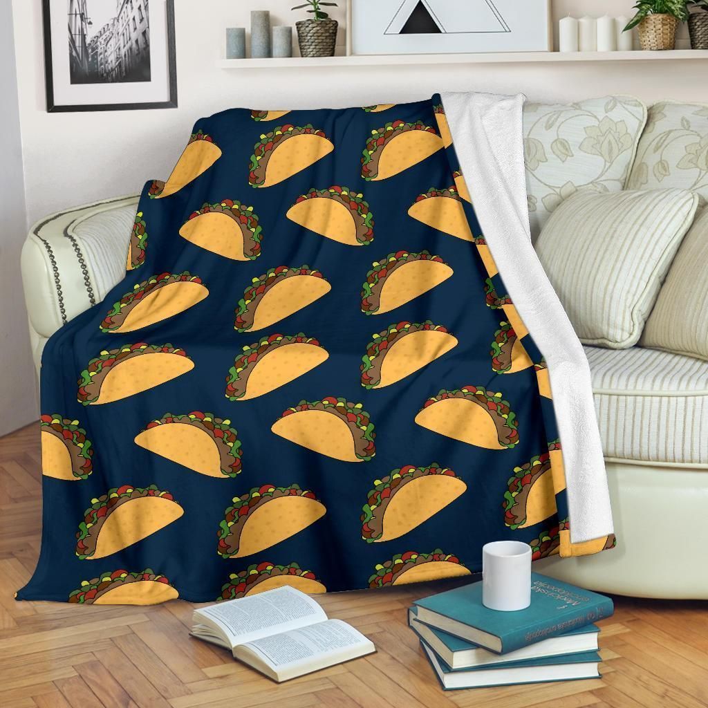 Taco Pattern Print Design Dark Blue Fleece Blanket