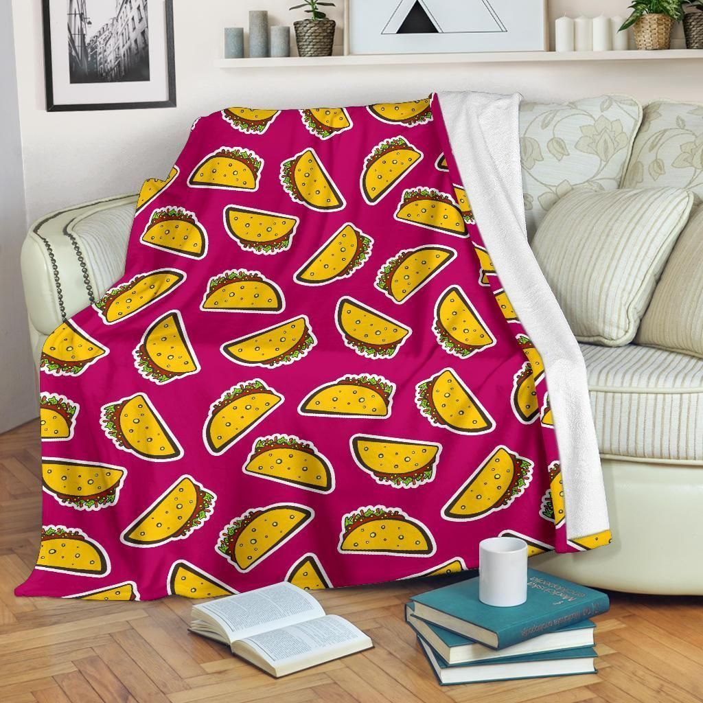 Taco Pattern Print Design Pink Fleece Blanket