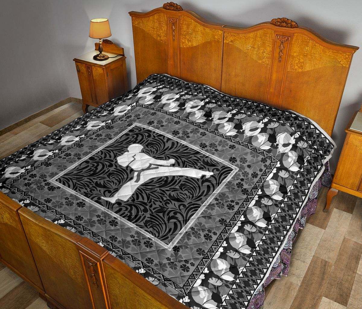 Taekwondo Gray Black Flower Quilt DHC281110939DD