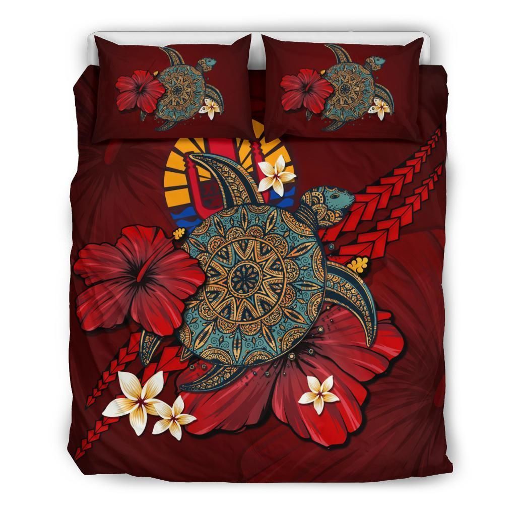 Tahiti Red Turtle Tribal Bedding Set