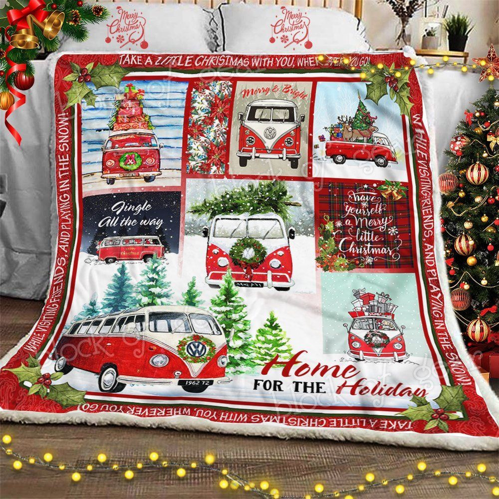 Take A Little Christmas With You Wherever You Go Vw Bus Sherpa Fleece Blanket
