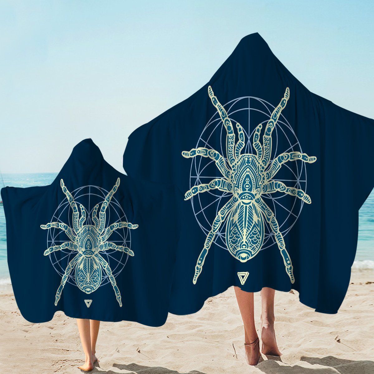 Tarantula Dark Blue Printed Hooded Towel