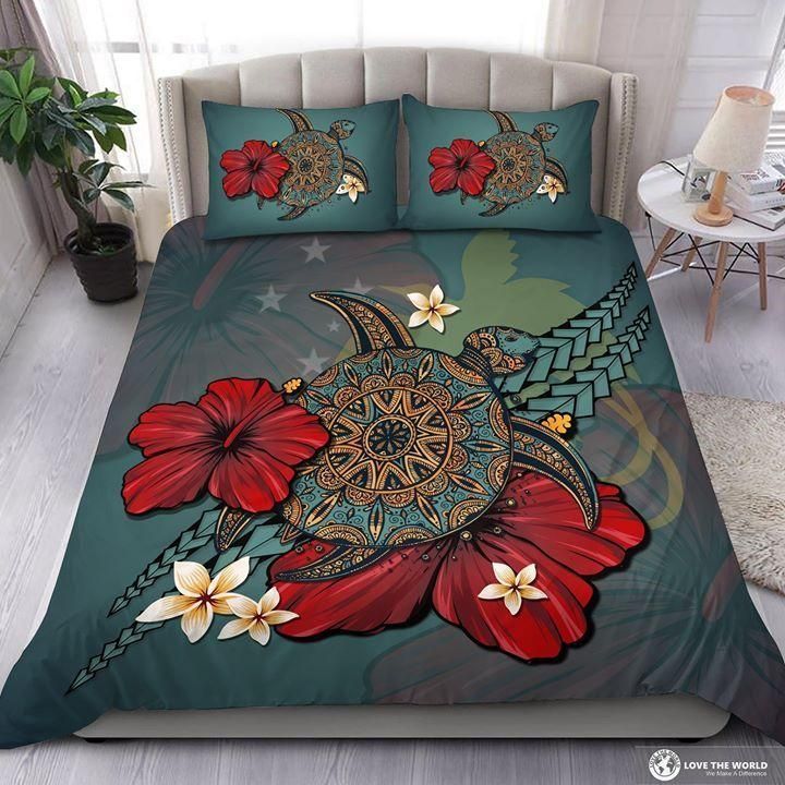 Tartaruga Tribal Colorida Hibiscus Turtle  Bedding Set