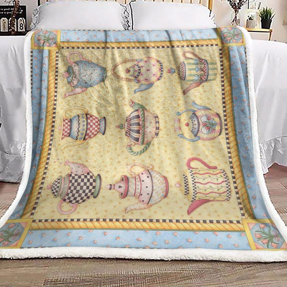 Tea Pot Flower Sherpa Fleece Blanket