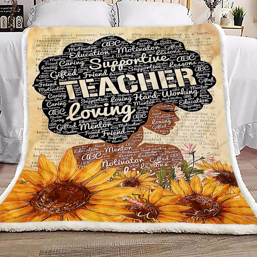 Teacher Afro Sunflower Girl Fleece Blanket